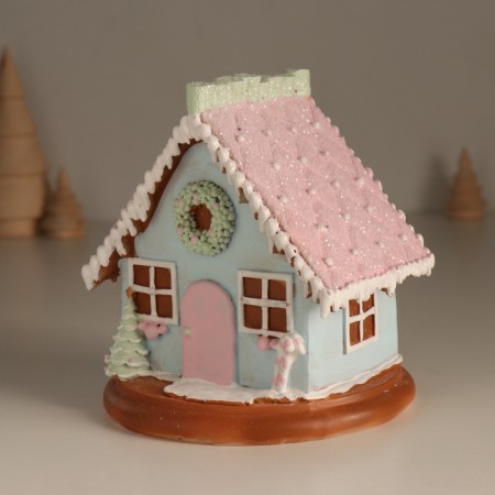 Souvenir Polystone Light "Gingerbread House with Christmas tree" Sephire 12.5x12.5x12.5 cm-4