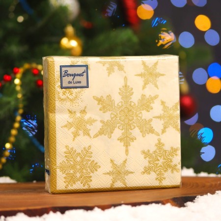 New Year's napkins paper bouquet de luxe “Snowfall gold”, 3 layers, 24x24 cm, 25 pcs.-3