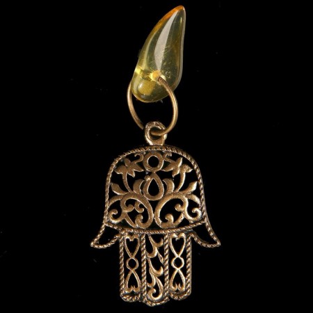 Hamsa-Talisman keychain, natural amber-2
