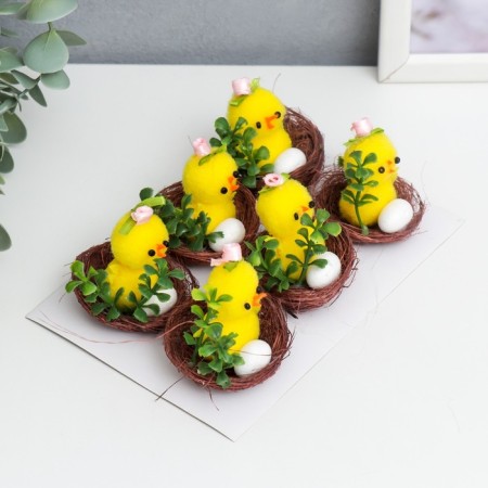 Easter souvenir "chicken with a rose and testicle in a nest with a flower" set 6 pcs 3x4x4 cm-1