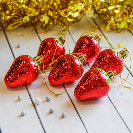 Christmas tree decoration "strawberries" (set 6 pcs) 5x3.5 cm, red