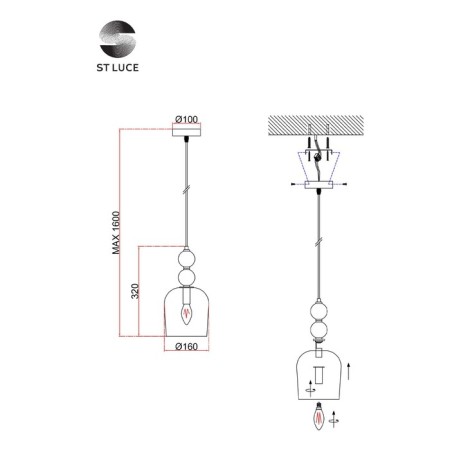 STL LUCE Sus. SL2000.223.01. GEA. 1x40 W, E14, 16.5x16.5x32.5 cm, golden color-5