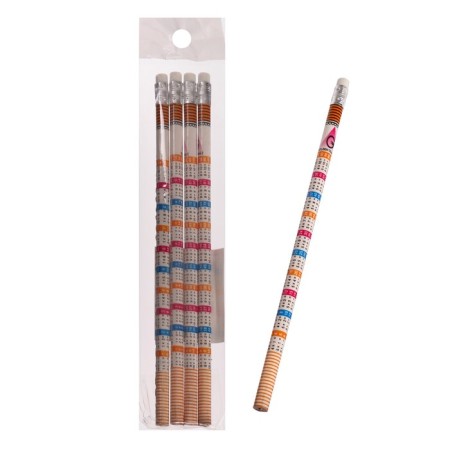 A set of black -graphic pencils with an eraser and a multiplication table, 4 pieces