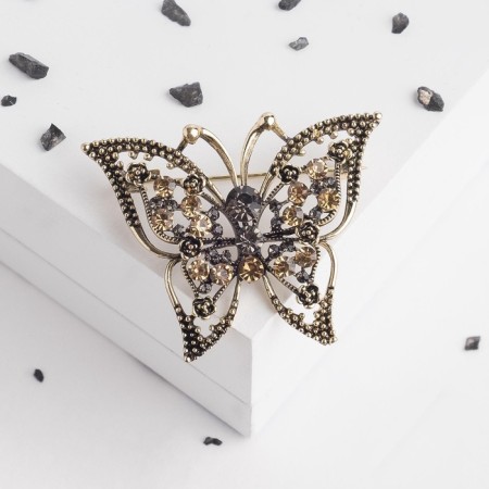 Brooch "Butterfly" leopard, golden gray color in black gold-2