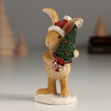 Polystone souvenir "Bunny in a hat with a Christmas tree" 5x4.5x10 cm-3