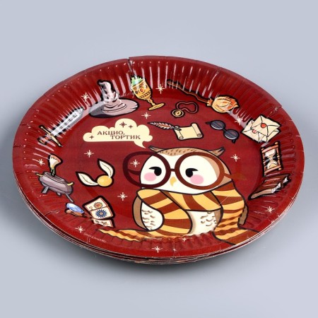 A set of paper dishes is a disposable owl ”: 6 plates, 6 glasses, 6 caps-7