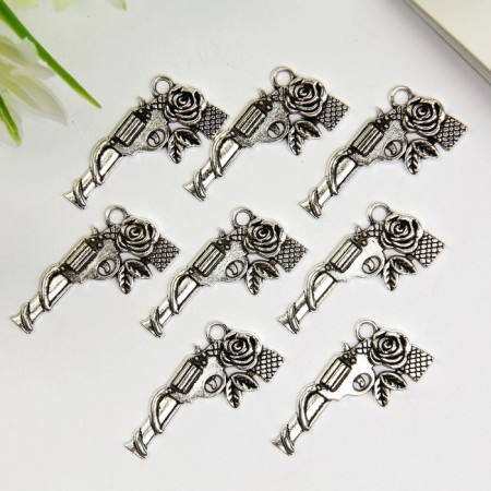 Decor for creativity Metal "Revolver with rose" silver 1.4x3 cm-2