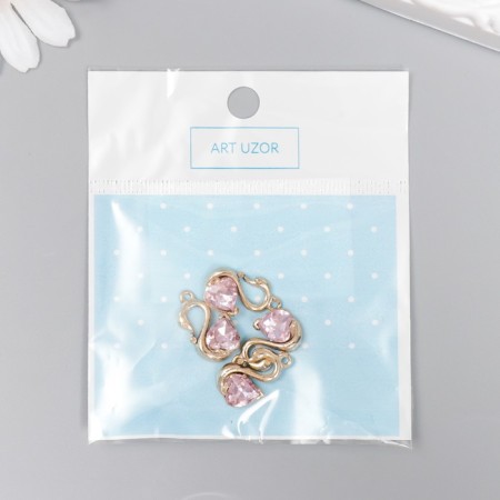 Decor for creativity metal, rhinestones "Swan with pink stone" 2x1.2 cm-3