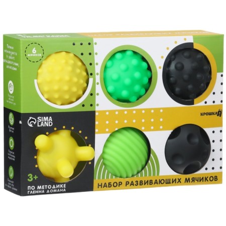A set of developing tactile balls according to the methodology of Glenna Doman, with a squeak, 6 pcs, crumb I-17
