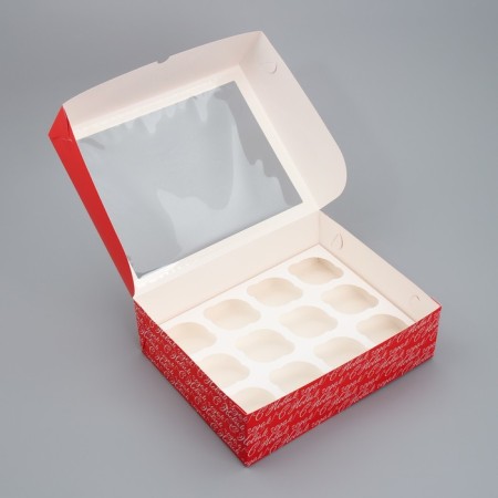 Folding box for 12 cupcakes with a “Happy New Year” window 32.8 x 25.6 x 10 cm, New Year-2