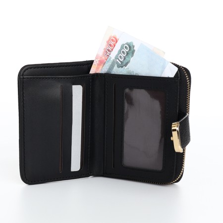 Women's wallet on the button, black color-5