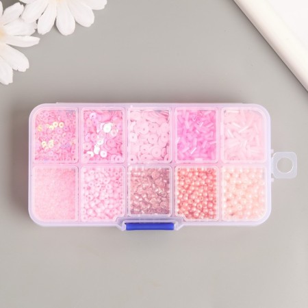 Glass beads 8/0, 12/0 in the box "pink" beads, glass and sequins 13x6.5x2.3 cm-3