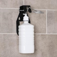 A dispenser for the antiseptic of the elbow, 1 l, with the holder, the color is black