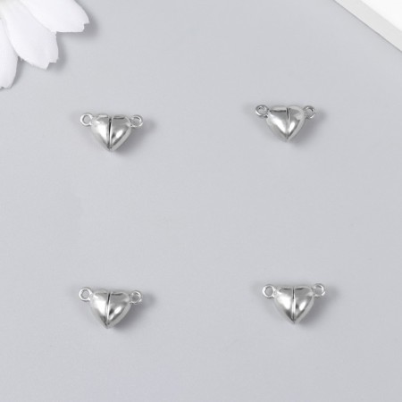 Magnetic metal lock "heart" silver 2 pcs 1.2x1.2 cm-2