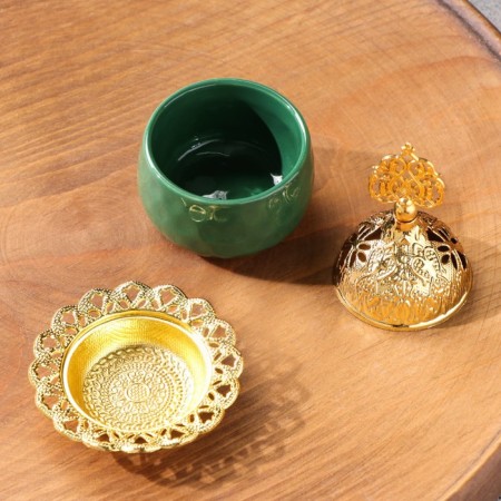 Kurilnitsa for incense powder and cones "Pill", Emerald, 10.5x6.9 cm-3