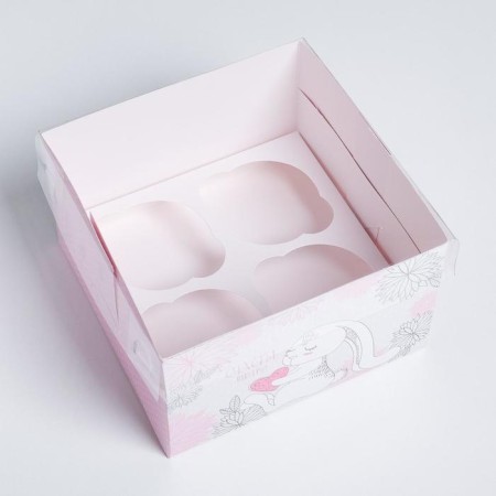 Capcake box, confectionery packaging, 4 cells "Happiness inside", 16 x 16 x 10 cm-5