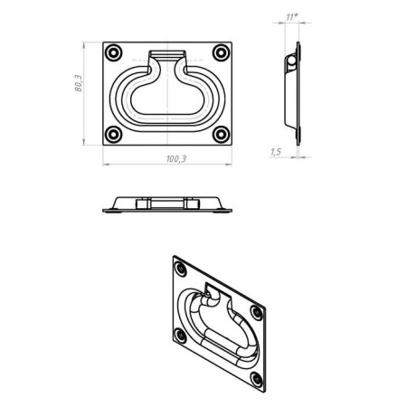 Hidden hidden handle 100x80 mm, zinc coating-3