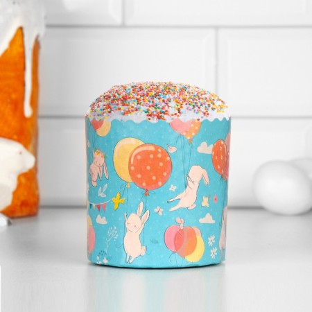 Paper form for cupcake, muffins and kulich "hares on balls" 90x90 mm