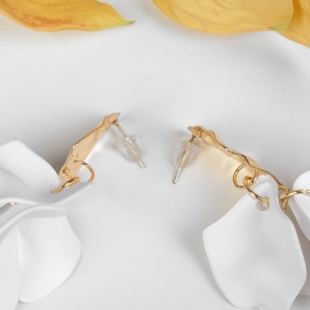 Earrings Assorted "Wind" crumpled triangles, white-golden color-2