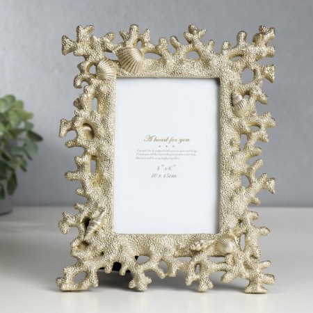 Photo frame Polystone 10x15 cm "Corals and shells" Light gold 23.5x19 cm