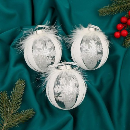 Set of balls plastic D-8 cm, 3 pcs "Galata Snowflake" silver-white
