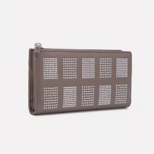 Women's wallet on the button, gray color