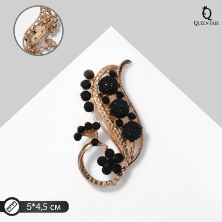 Brooch "Blueberry peacock", black color in gold