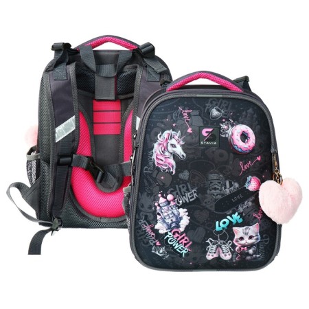 School backpack 38 x 30 x 16 cm, ergonomic back, stavia "unicorn", gray