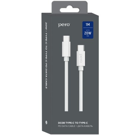 PERO DC-08 PD, Type-C cable-Type-C, 3 A, 20 W, 1 m, fast charging, white-5