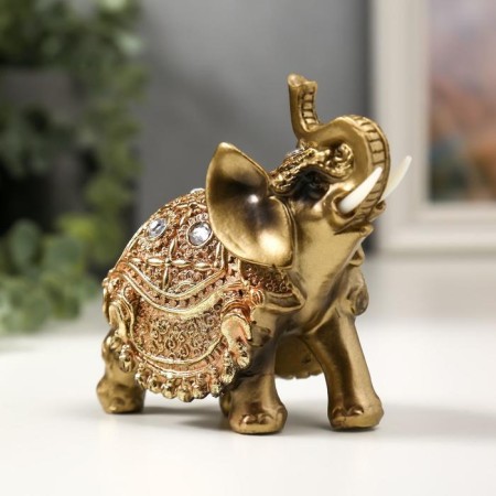 Souvenir Polystone "Elephant in the Golden Popone with crystals" 10.5x11x4.5 cm-2