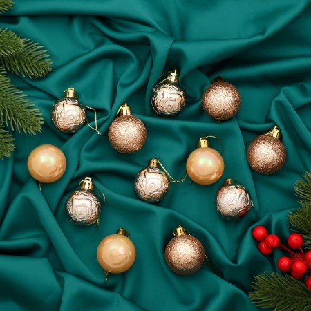 Set of balls plastic D-4 cm, 12 pcs "Melody" pattern gloss, gold