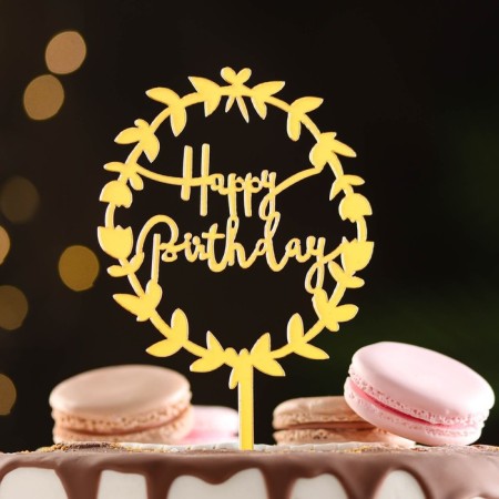 Topper "Happy Birthday", Flower, Gold, give beautifully