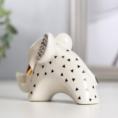 Souvenir Ceramics "Elephant with a zigzag on the ears" white-black with gold 7x4.2x9.8 cm-3