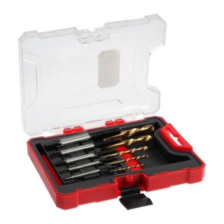 A set of extractors and tundra drills, left thread, 45 steel M1-M5, D = 2.4-8 mm HSS, TIN