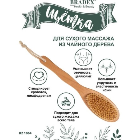 Bradex KZ 1064 dry massage brush, from a tea tree with cactus bristles with a handle 30 cm 787838