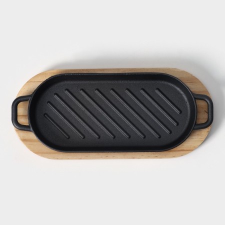 The pan on the wooden stand “Oval Grill”, with pens 26 × 10 × 2.5 cm-3
