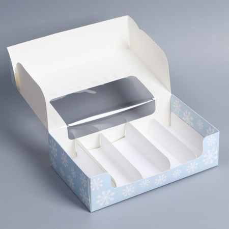 Box for eclaires with “New Year watercolor” liners, 25.2 x 15 x 7 cm, New Year-2
