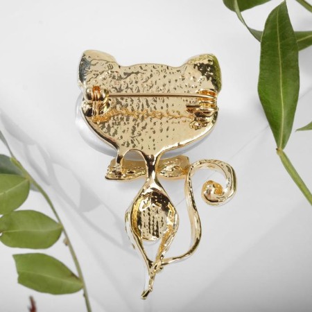 A gentle cat's “Cat eye” Brooch, beige color in gold-1