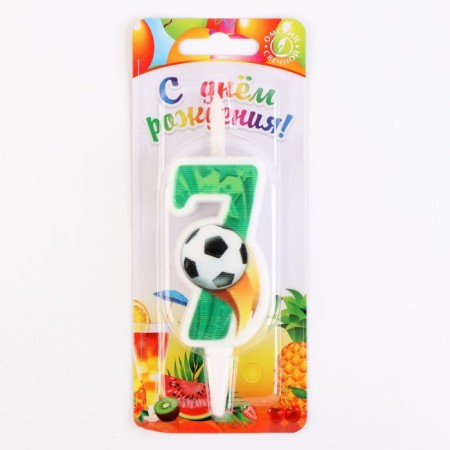 Candle for the Cake "Football", 10.2 cm, green number "7"-2