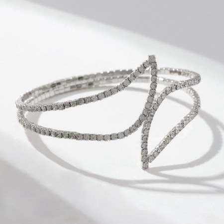 Bracelet with rhinestones "ice" beauty lines, white color in silver-2