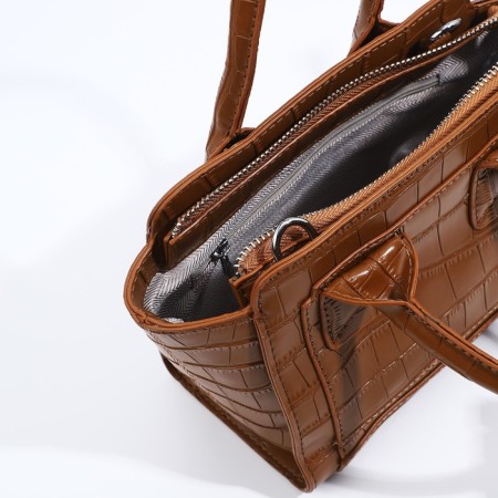 Bag Women's Tout with zipper, brown color-6