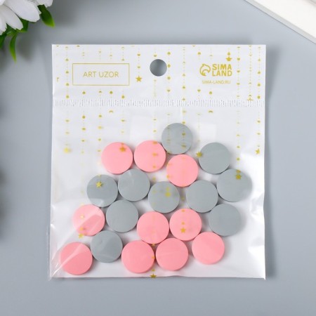 Beads for creativity wood "flat circle" set of 20 pcs pink, gray 0.4x1.5x1.5 cm-4