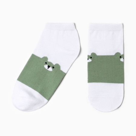 Women's socks shortened "cubs", white/olive color, river 23-25
