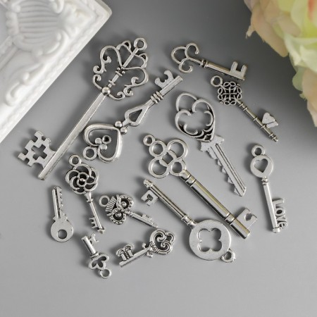 Pendants "keys" color silver set 13 pcs 16-46 mm