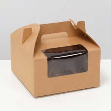 Folding box, with a window and a handle, craft, 16 x 16 x 9 cm