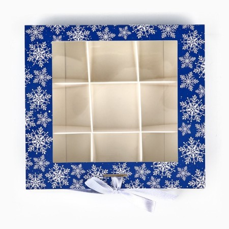 Box for 9 sweets with cells "Snowflakes" 14.8 x 13.5 x 3.5 cm, New Year-3