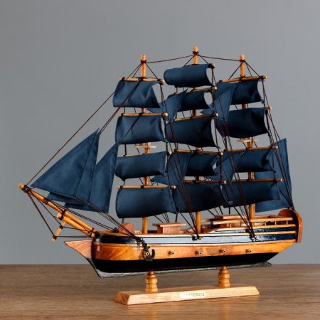 The ship "Sea Orchestra" is three -masted with blue sails, 40*8*35cm-1