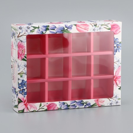 Folding box for 12 sweets "the best", 19 x 15 x 3.6 cm. Confectionery packaging-1