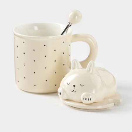 Ceramic mug "Cute cat", 400 ml, 13.3 × 9.5 × 16 cm, beige color-1