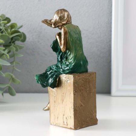 Souvenir Polystone "Girl in a sea wave dress sits in a cube" Bronze 7.5x7x16 cm-2